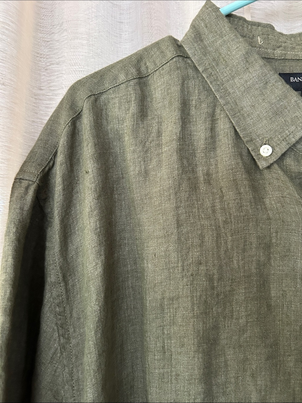 Moss green linen button down shirt, xxl